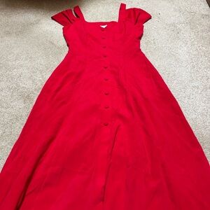Vintage Moda International Elegant Red Button-Down Dress